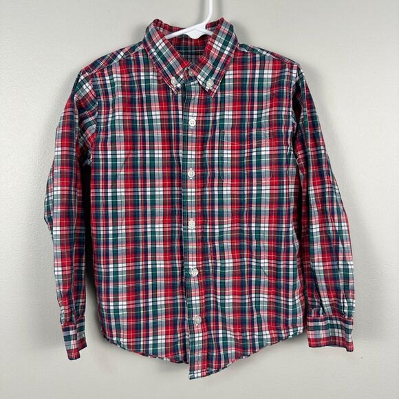 Janie and Jack Boys 6 Plaid Long Sleeve Button Down Shirt Christmas Holiday Red - Picture 1 of 3